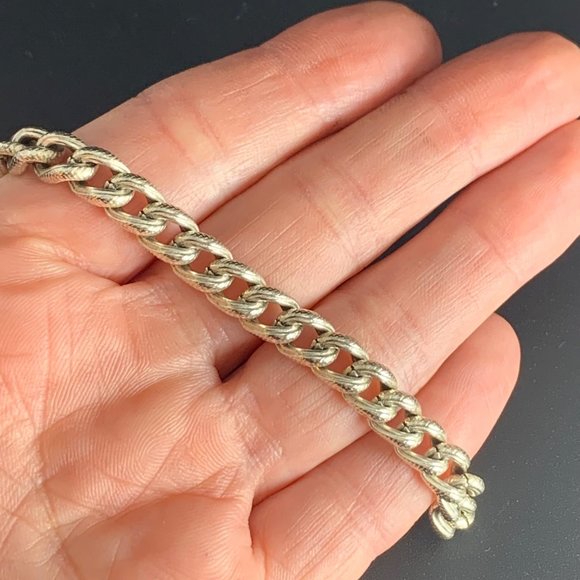 Vintage Sterling Silver 925 Textured Curb Link Bracelet, Lobster Claw Clasp 8" - Picture 3 of 9